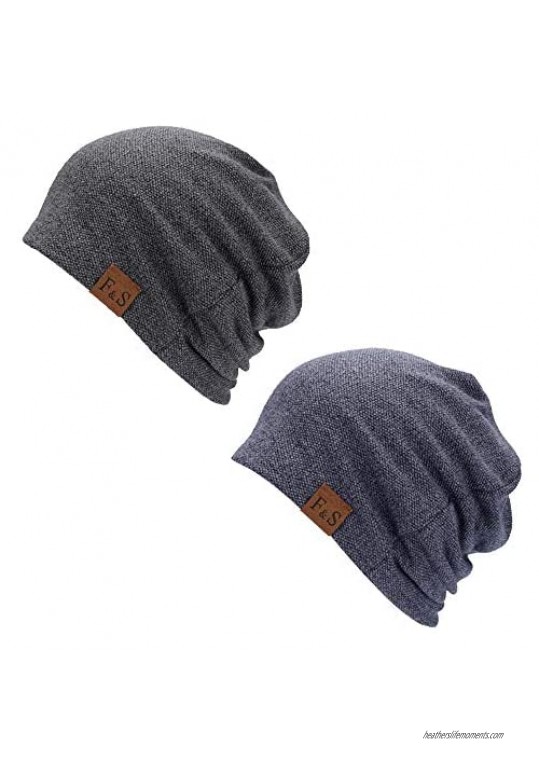 NTLWKR 1-2 Pack Slouchy Beanies for Men Guys Knit Skull Caps Faux Fur Winter Warm Hats Women Daily