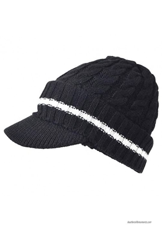 Ruphedy Mens Beanie with Visor Winter Hats Knit Thick Fleece Lined Newsboy Cap B5042
