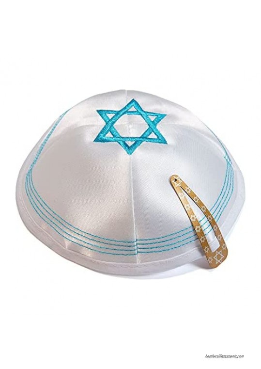 Satin 20cm White Magen David Kippah Jewish Cap Judaica Yarmulke Synagogue