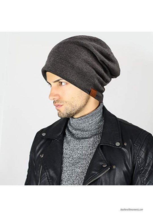 Syhood 2 Pieces Slouchy Knit Beanie Hat Winter Warm Oversized Skull Cap for Men Women