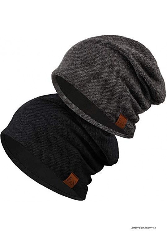 Syhood 2 Pieces Slouchy Knit Beanie Hat Winter Warm Oversized Skull Cap for Men Women