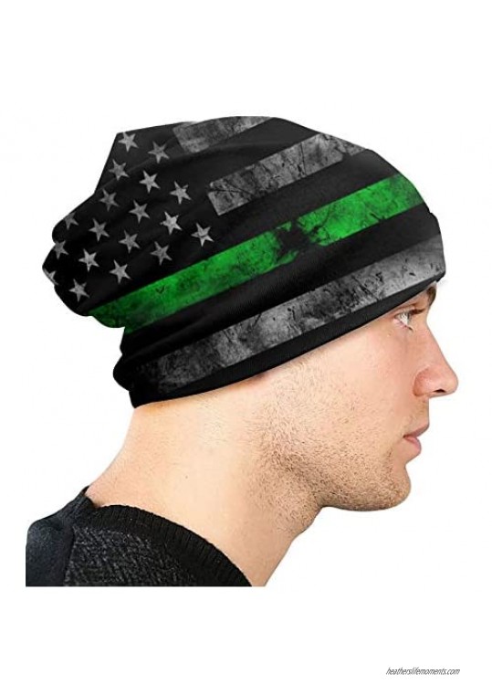 Thin Blue Line Police Flag Beanie Hat Skull Cap Windproof Baggy Hat Slouchy Knit Hat for Mens Womens