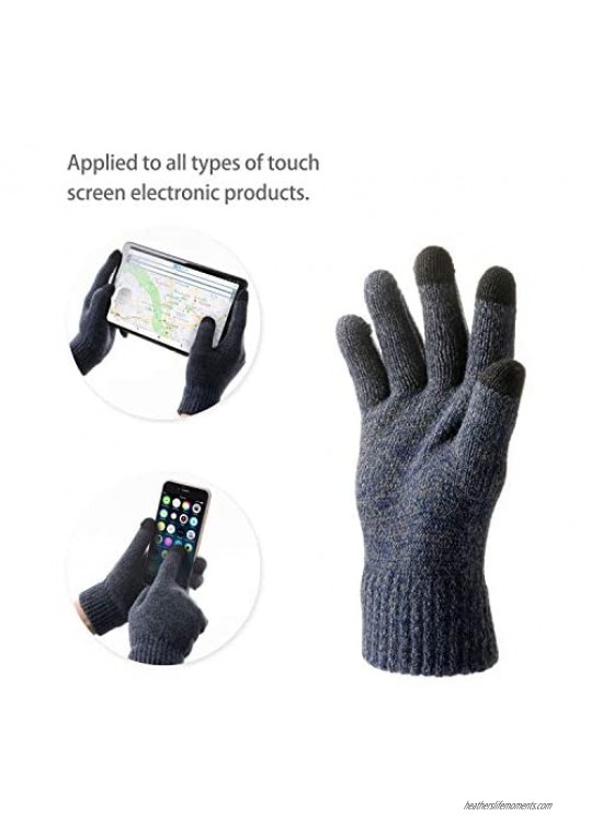 Tofern Mens 3Pcs Knitted Set Winter Warm Thick Beanie Hat Long Scarf Touchscreen Gloves for Cycling Driving