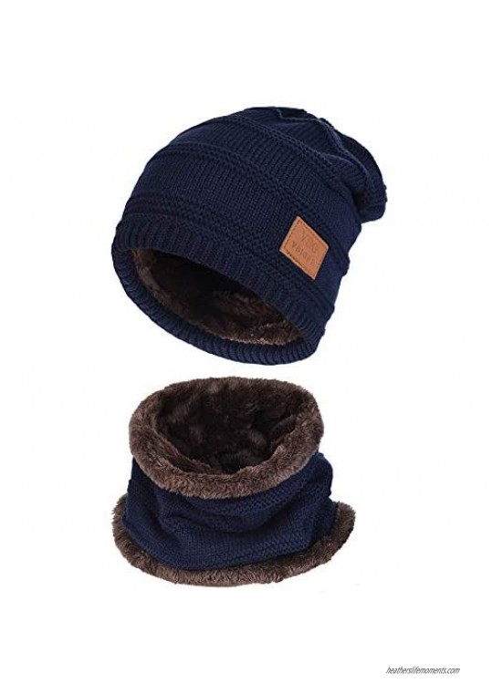 VBIGER 2-Pieces Winter Beanie Scarf Set Warm Hat Thick Knit Skull Cap for Men Women