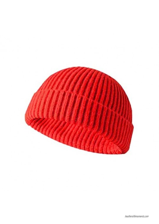 Y&J Winter Knit Cuff Beanie Cap Trawler Beanie Hat Short Fisherman Skull Cap Wool Beanie for Men Women. (One Size fit Most Bright red)