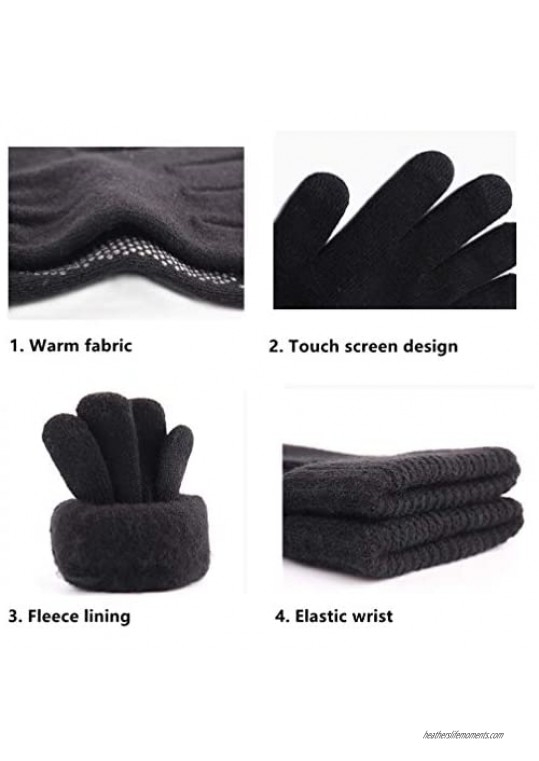 Yvechus 3 in 1 Winter Beanie Hat Scarf and Gloves Set Warm Knit Hat Thick Fleece Lined for Men Women