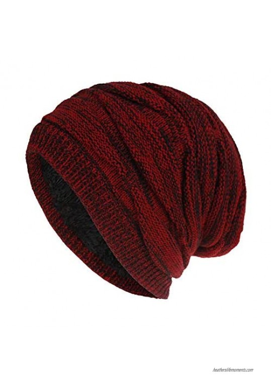 ZffXH Winter Hat Knit Beanie Warm Stretchy Chunky Cable Beanie Fleece Lined Skull Cap
