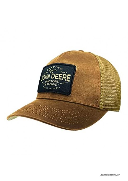 John Deere Oilskin Tractors and Plows Logo Mesh Back Embroidered Hat  Brown