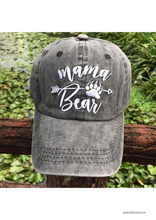 Waldeal Women's Mama Bear Ponytail Embroidered Vintage Adjustable Baseball Denim Hat