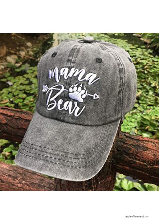 Waldeal Women's Mama Bear Ponytail Embroidered Vintage Adjustable Baseball Denim Hat