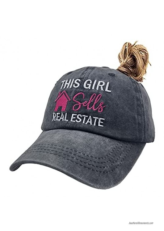Waldeal Women's This Girl Real Estate Realtor Ponytail Baseball Cap Adjustable Washed Twill Cotton Dad Hat Black