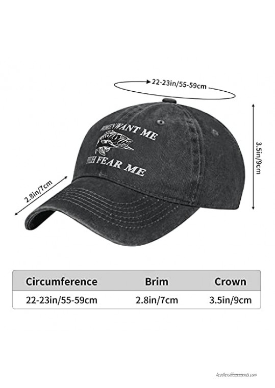 Women Want Me Fish Fear Me Hat Black Washed Baseball Cap Men and Women Vintage Adult Adjustable Classic Pure Cotton Dad Hat