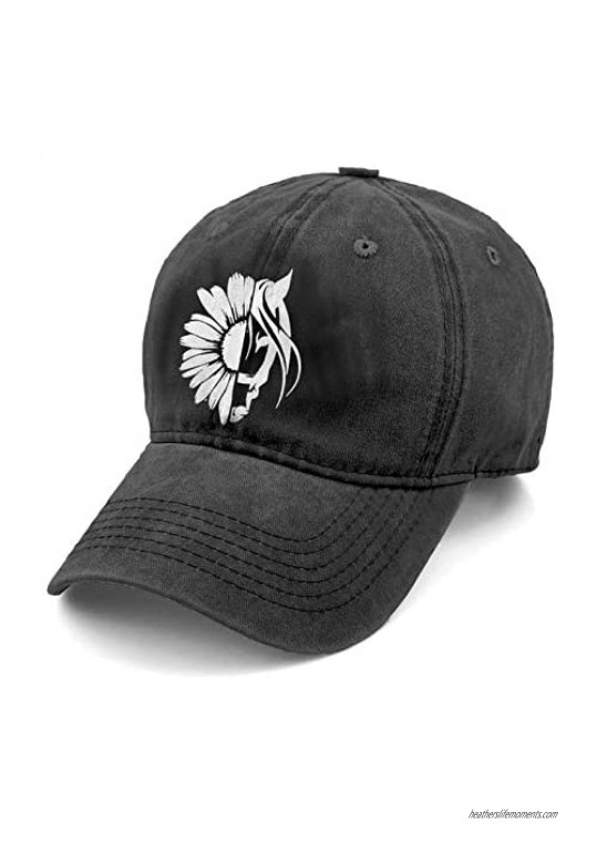 Women's Sunflower Horse Baseball Hat Adjustable Vintage Washed Distressed Cotton Daisy Dad Cap