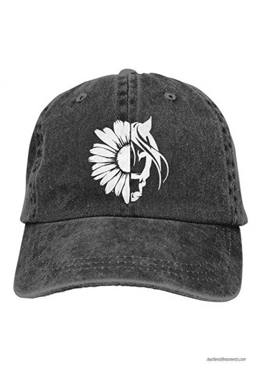 Women's Sunflower Horse Baseball Hat  Adjustable Vintage Washed Distressed Cotton Daisy Dad Cap