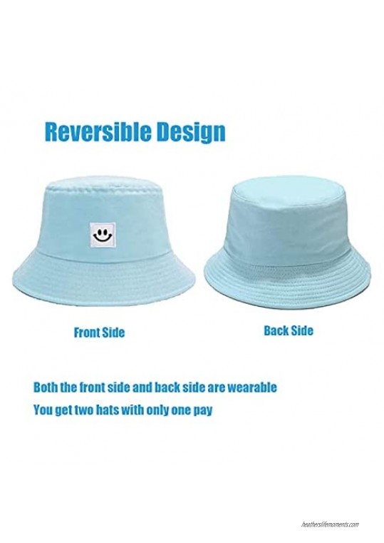 4 Colors Smiling Face Bucket Hat 100% Cotton Unisex Fisherman Summer Travel Beach Sun Hat for Women Men