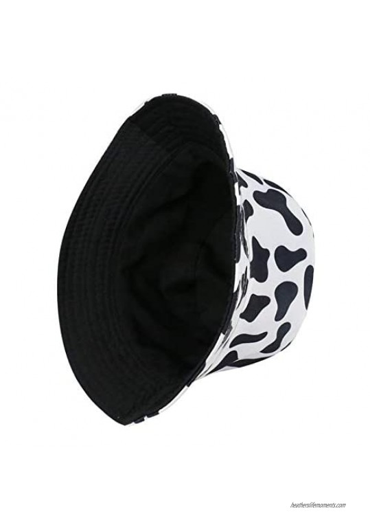 Bucket-Hat Reversible Fisherman-Cap - Cow Print Sun Hat Summer Packable Double-Side-Wear Hats