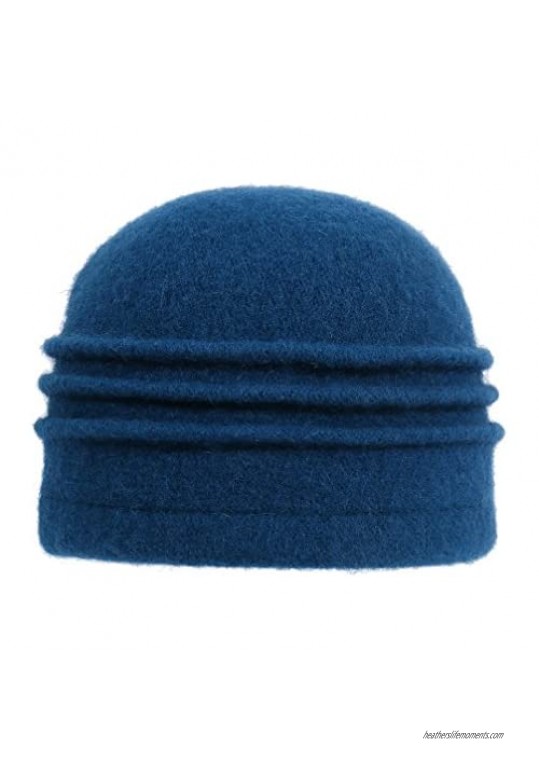 DANTIYA Women's Winter Warm Wool Cloche Bucket Hat Slouch Wrinkled Beanie Cap with Flower