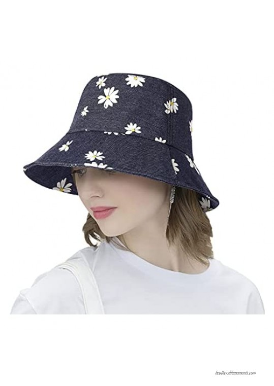 DOCILA Aesthetic Daisy Bucket Hat for Women Packable Wide Brim Summer Fisherman Sun Cap