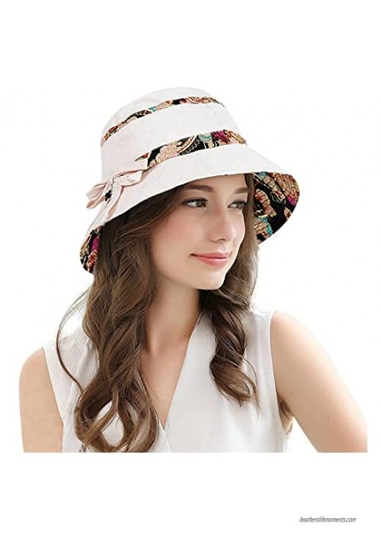 DOCILA Vintage Ethnic Floral Bucket Hat for Women Wide Brim Floppy Sun Hats Packable Travel Fisherman Caps