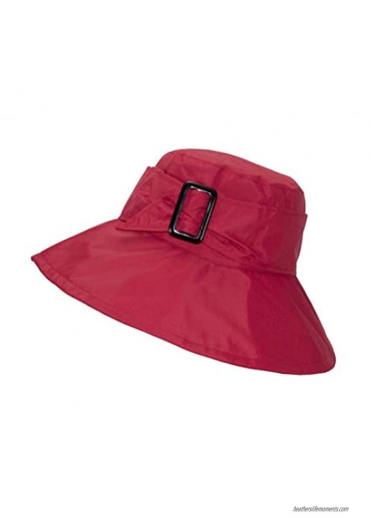 FLH Cute Bucket Rain Hat w/Buckle Accent 3.5 inch Wide Brim Roll-Up Packable