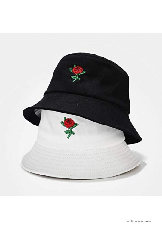 HUYADAPI Adults Cotton Bucket Hat Reversible Fishing Fisherman Cap Travel Beach Packable Sun Hat Black Rose
