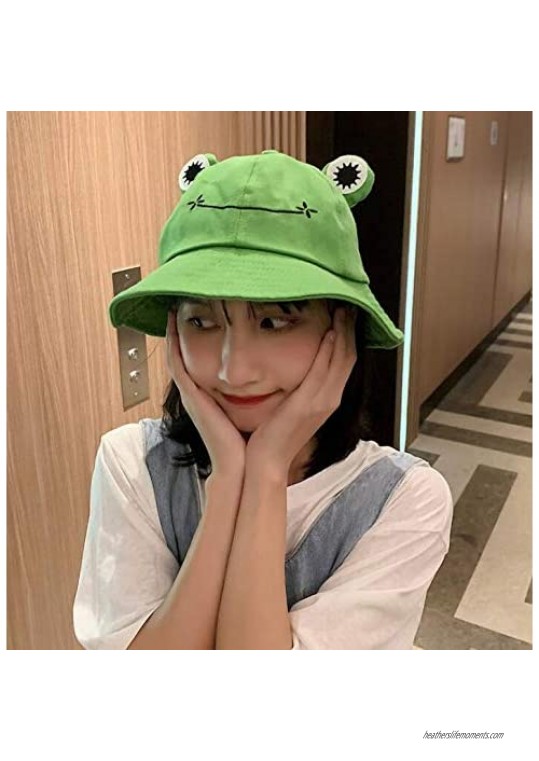 INOGIH Cute Green Frog Bucket Summer Cotton Bucket Sunhat for Adults