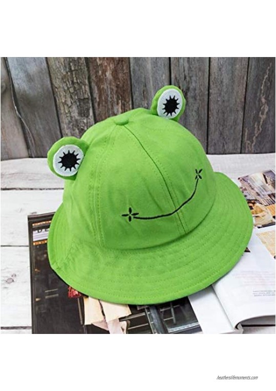 INOGIH Cute Green Frog Bucket Summer Cotton Bucket Sunhat for Adults