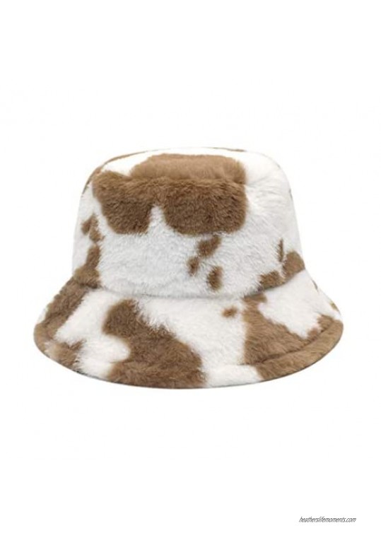 JUMISEE Women Girls Leopard Print Faux Fur Bucket Hat Fuzzy Warm Winter Hat Fisherman Cap
