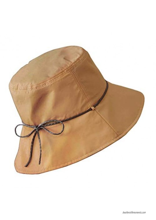 コモライフ Packable Reversible Sun Protection Hat for Women with a Pouch - Waterproof Rain Hat with UV Protection  Black & Light Brown  Head : 22 Inch