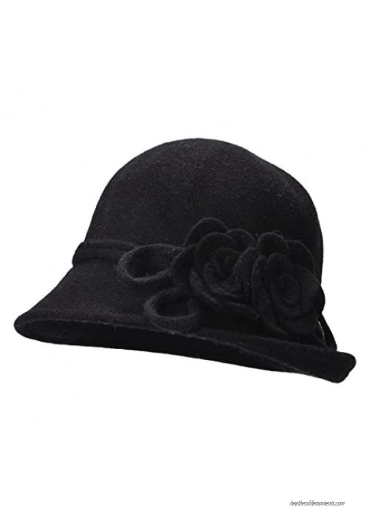 Lawliet Womens Retro Collapsible Soft Knit Wool Cloche Hat Bucket Flower A466
