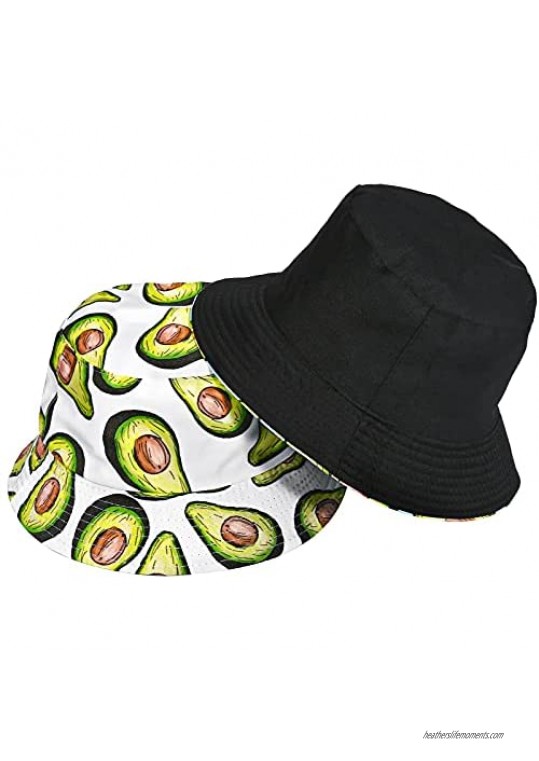 QWDLID Unisex Print Reversible Bucket Hat Summer Travel Fisherman Hat Double-Side-Wear Beach Caps for Women Men Teens