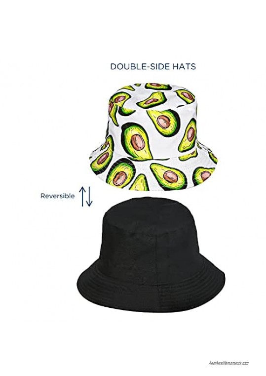 QWDLID Unisex Print Reversible Bucket Hat Summer Travel Fisherman Hat Double-Side-Wear Beach Caps for Women Men Teens