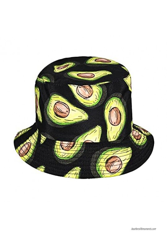 QWDLID Unisex Print Reversible Bucket Hat  Summer Travel Fisherman Hat  Double-Side-Wear Beach Caps for Women Men Teens