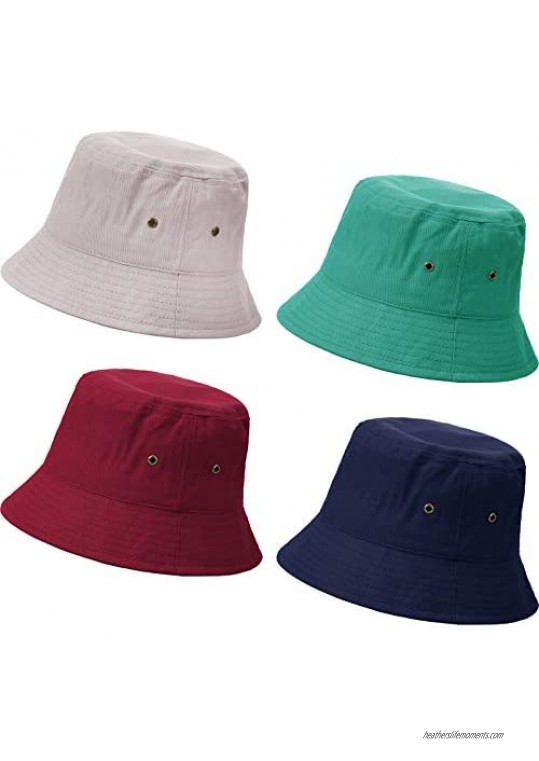 SATINIOR 4 Pieces Bucket Hat Denim Packable Travel Hat Washed Beach Fishing Hat for Men Women Kids (Wine Red  Christmas Green  Grey Khaki  Navy Blue 60 cm)