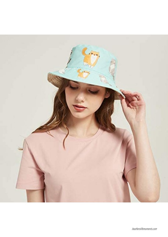 SENERTAI Adult Reversible Packable Bucket Hat for Women Teens Summer Beach Sun Bucket Hat