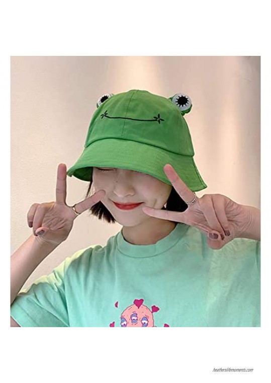 Sheshowbwing Frog Bucket Hat Sun Hat Summer Packable Cotton Wide Brim Fisherman Hat for Women