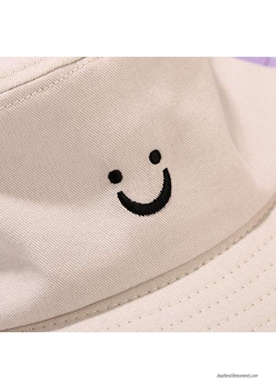 Summer Travel Smiley Bucket Hat Packable Fisherman Cotton Sun Cap for Women
