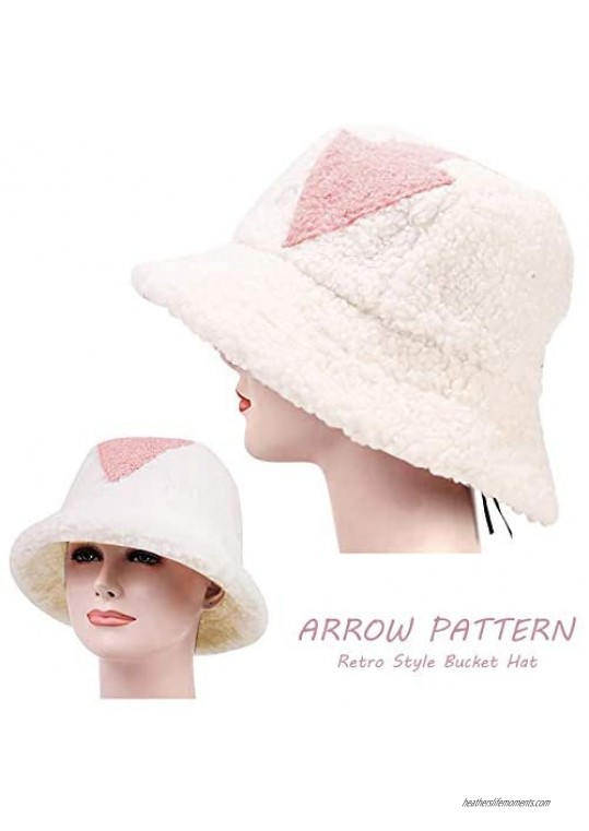 Winter Warm Bucket Hat Fuzzy Arrow Plush Bucket Hats for Men Women Girls Boys Unisex One Size Fits All