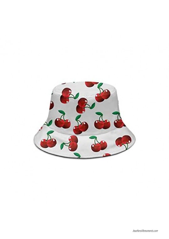 Women Fruit Cherry Bucket Hat Simple Cotton Fisherman Hat Foldable Summer Beach Sun Hat