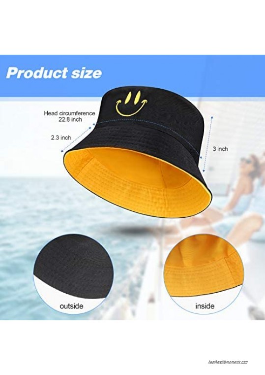 Yahenda Unisex Smile Face Bucket Hat Summer Travel Beach Sun Fisherman Hat (Black 1 Piece)