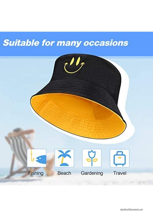 Yahenda Unisex Smile Face Bucket Hat Summer Travel Beach Sun Fisherman Hat (Black 1 Piece)