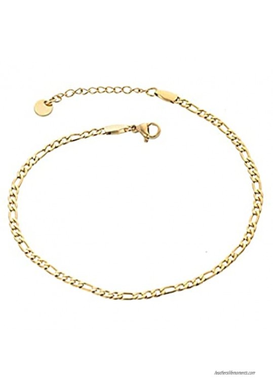 Augonfever 3mm Wide Anklet for Women Zodiac Ankle Bracelets Gift 18K Gold Plated Figaro Chain