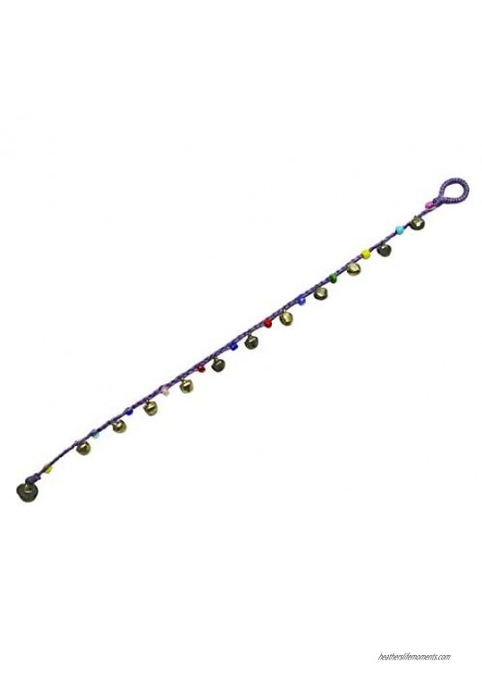 Bijoux De Ja Handmade Varicolored Glass Bead Bells Purple Cord Anklet Bracelet 10 Inches (AkSP08)
