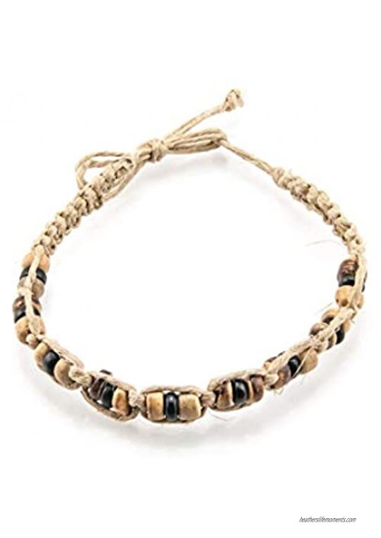 BlueRica Hemp Anklet Bracelet with Tiger and Black Coconut Wood Beads