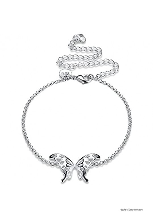 Cutesmile Fashion Jewelry 925 Sterling Silver Butterfly Wings Adjustable Chain Anklet for Women and Girls