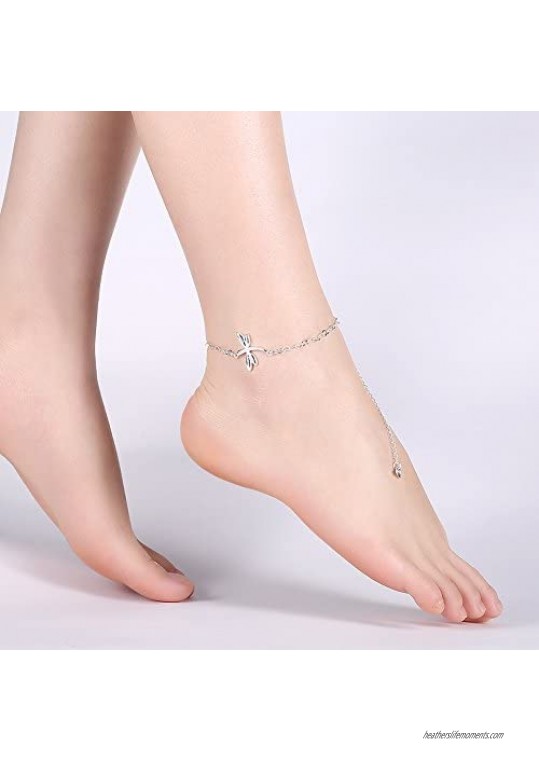 Cutesmile Fashion Jewelry 925 Sterling Silver Cute Dragonfly Heart Chain Anklet