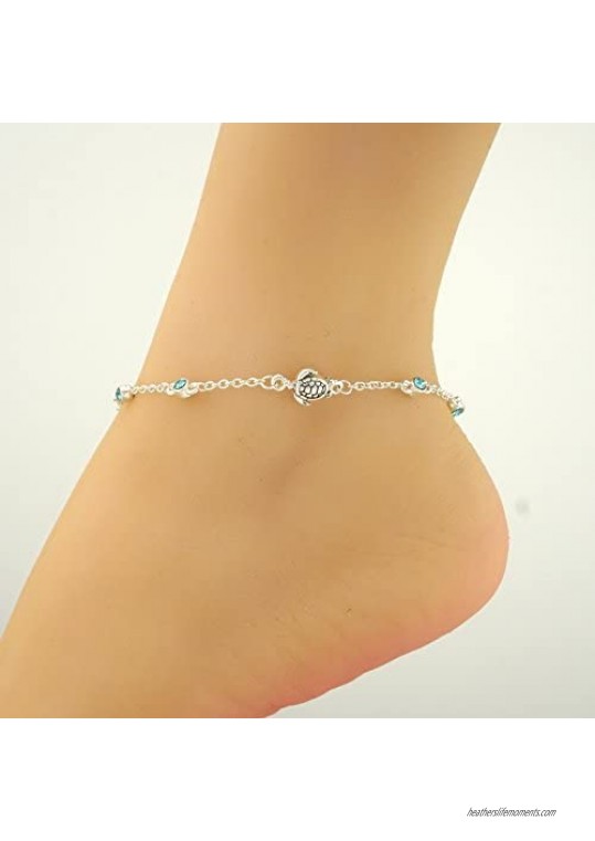 Elosee Turtle Charm Color Stone Sealife Link Anklet