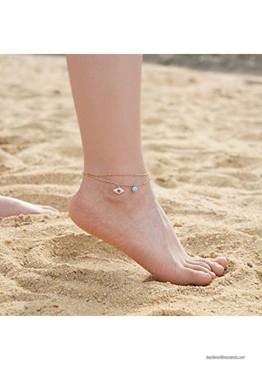 Estendly Dainty Anklets 14K Gold Plated Charm Adjustable Ankle Bracelet Summer Beach Jewelry Gift for Women