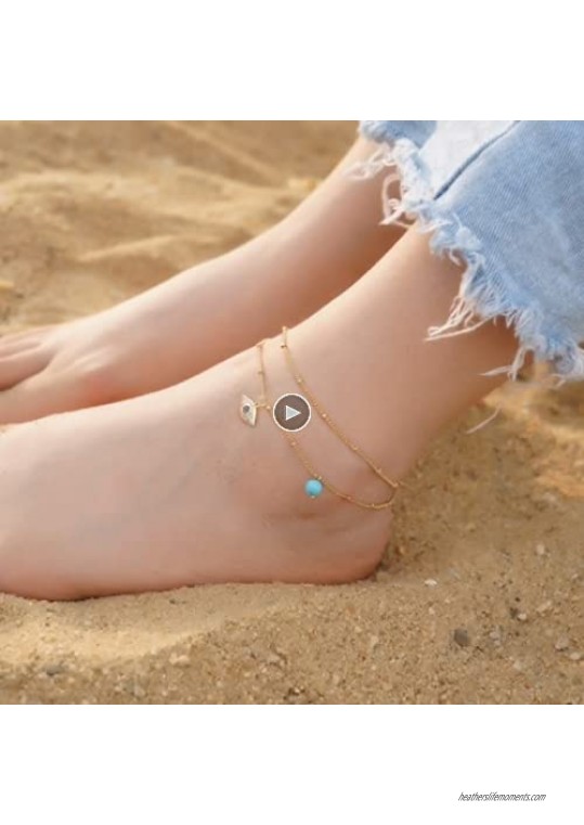Estendly Dainty Anklets 14K Gold Plated Charm Adjustable Ankle Bracelet Summer Beach Jewelry Gift for Women