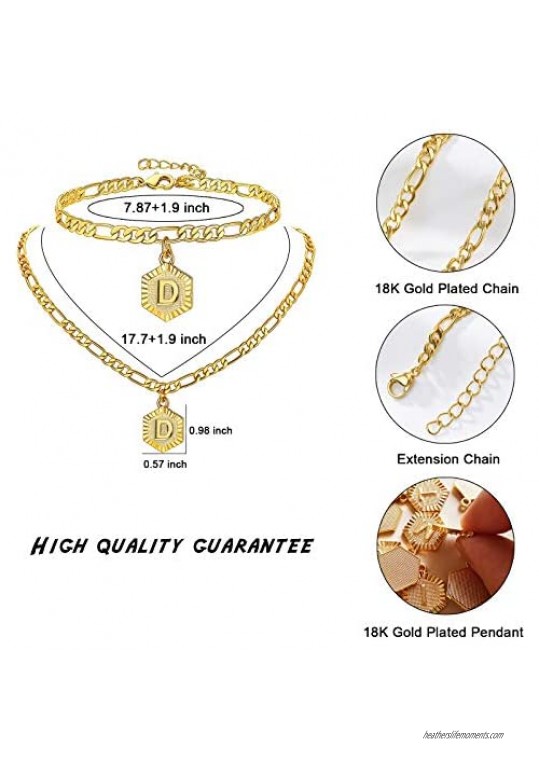 Gold Initial Pendant Necklace Anklet Bracelet 18K Gold Plated Stainless Steel Letter Anklet Bracelet Alphabet Foot Jewelry for Women Girls